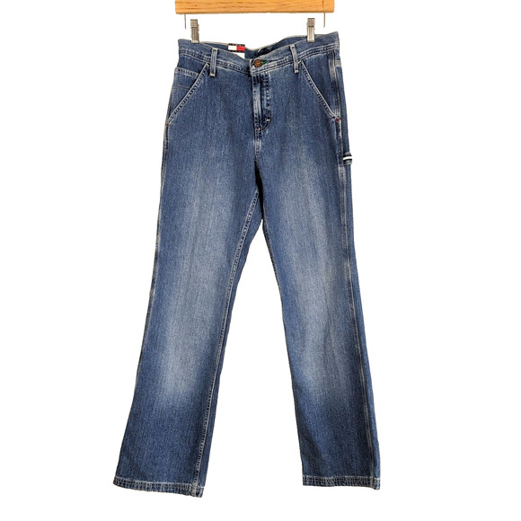 Vintage Y2K Tommy Hilfiger Carpenter Jeans Blue 9 Wide Leg Red Denim Utility - Picture 3 of 15